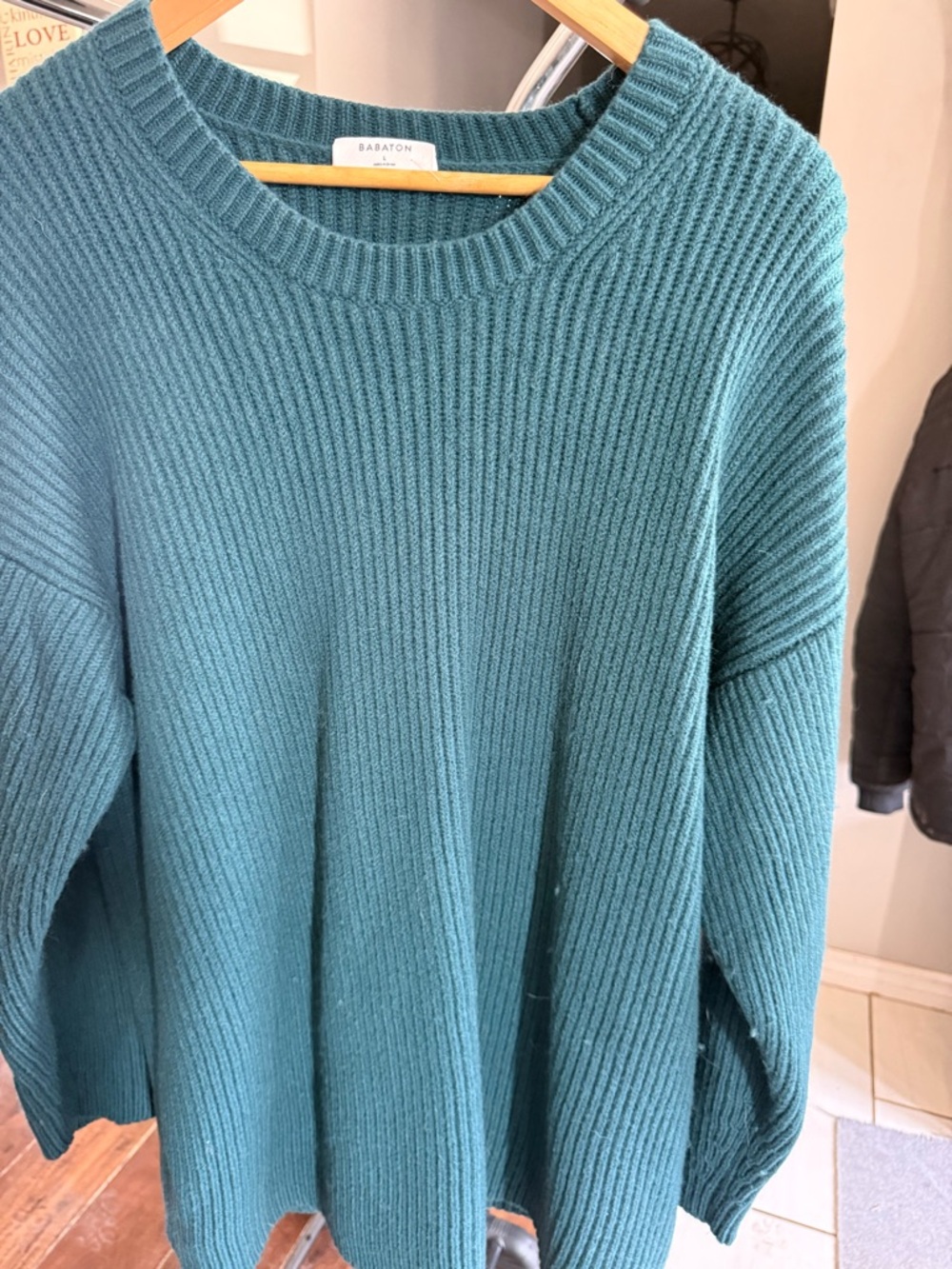 Babaton Teal Ribbed Crewneck Sweater - Relaxed Fit